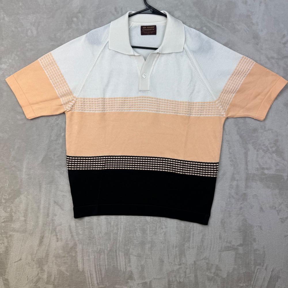 Vtg 60s Van Heusen Coleseta Knit Polo Shirt L Mod Rockabilly Colorblock Atomic